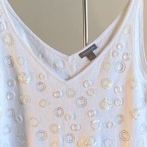 Ann Taylor Embellished White V-Neck Slvless Tank, Perfect Condition